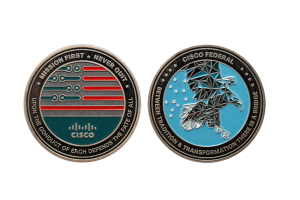CISCO Coins. Challenge Coins in Silver Antique with Soft Enamel Colour