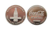 Custom Branded Coins. Coca Cola Coins. Custom Company Coins in Polished Plate Finish