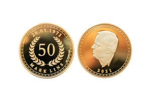 Custom Gold Coin. Face on a Coin. Anniversary Coins in Polished Plate Finish